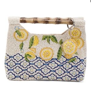 NWT Made in India Lemon Italian Summer Vacation Wooden Embellished Beaded Bag